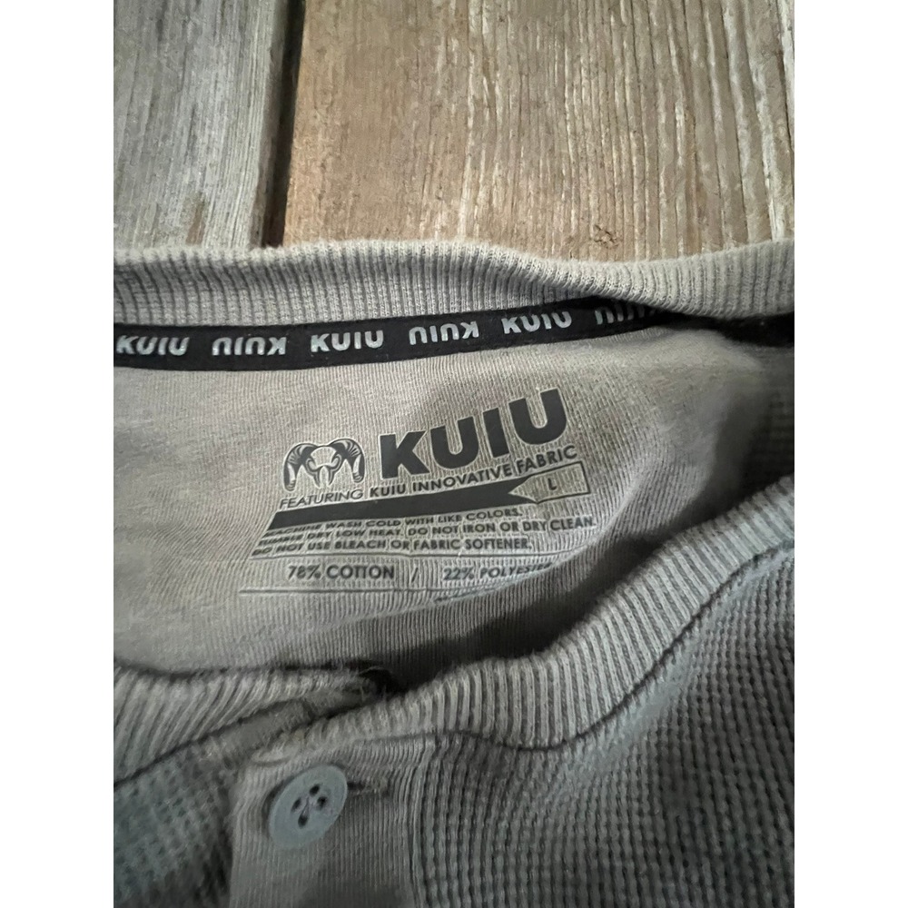 Kuiu Mens Gray Waffle Knit Thermal Henley Long Sleeve Shirt L Hunting Outdoor - Picture 2 of 5